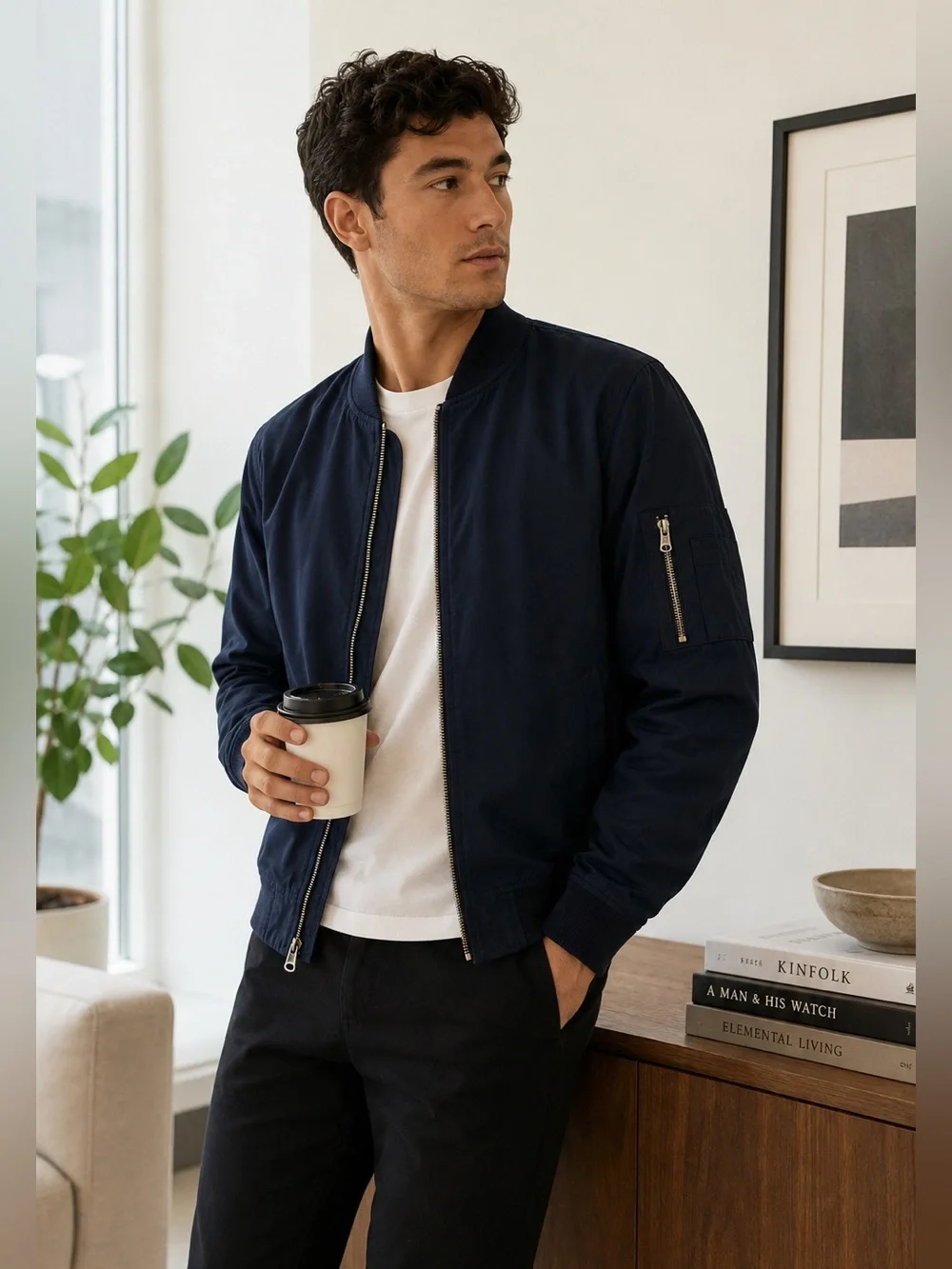 Everlane‎ The Bomber Jacket Navy Blue Full Zip Uniform Collection Mens Medium M